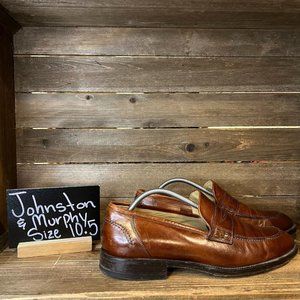 Mens Johnston & Murphy Signature Series Italy Brown Leather Shoes Loafers 10.5 M